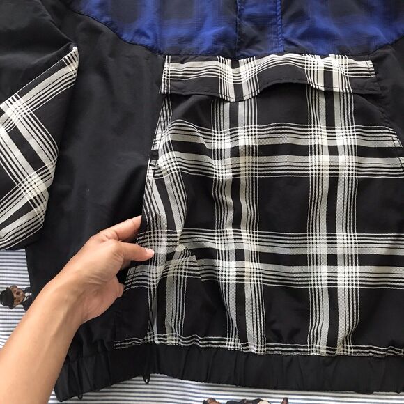 PacSun Blue Black Plaid Windbreaker Pullover Jacket Lightweight Long Sleeve L - Picture 3 of 8